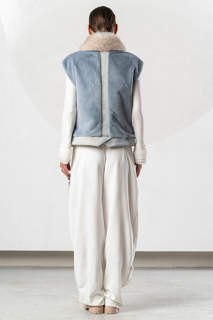 Elisa Cavaletti Blue Teddy Faux Fur Gilet at Experience Boutique