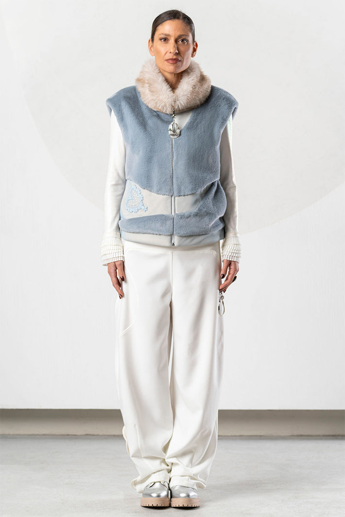 Elisa Cavaletti Blue Teddy Faux Fur Gilet at Experience Boutique