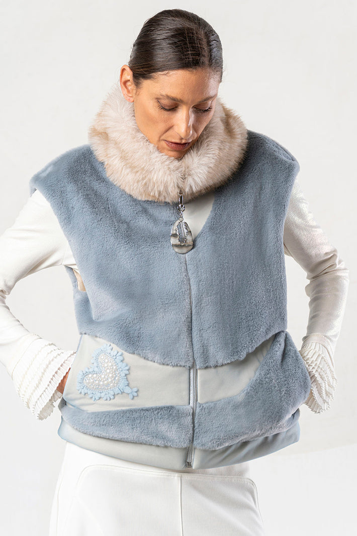 Elisa Cavaletti Blue Teddy Faux Fur Gilet at Experience Boutique