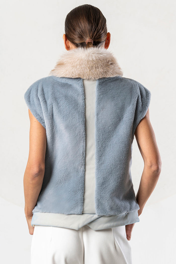 Elisa Cavaletti Blue Teddy Faux Fur Gilet at Experience Boutique