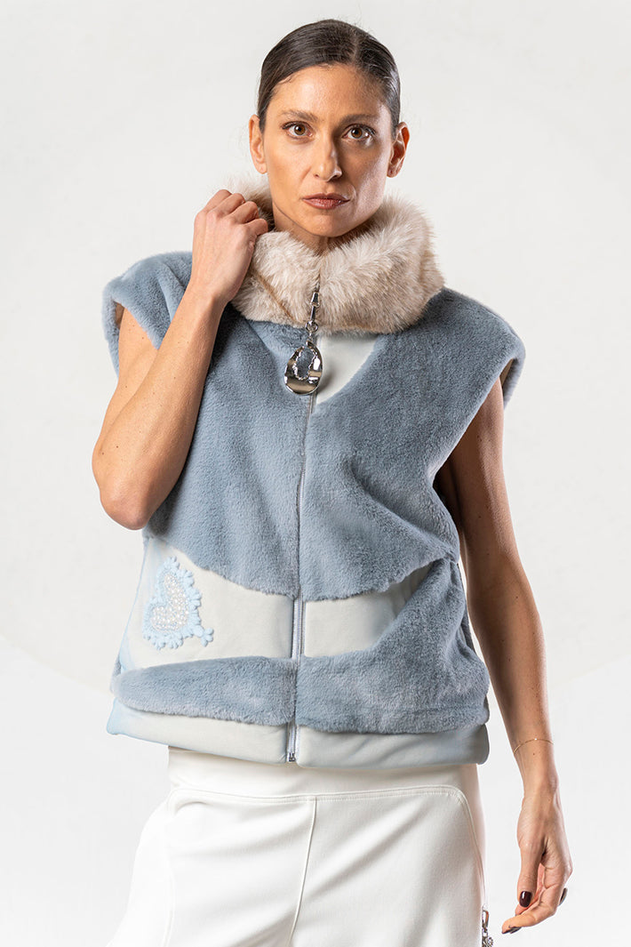 Elisa Cavaletti Blue Teddy Faux Fur Gilet at Experience Boutique