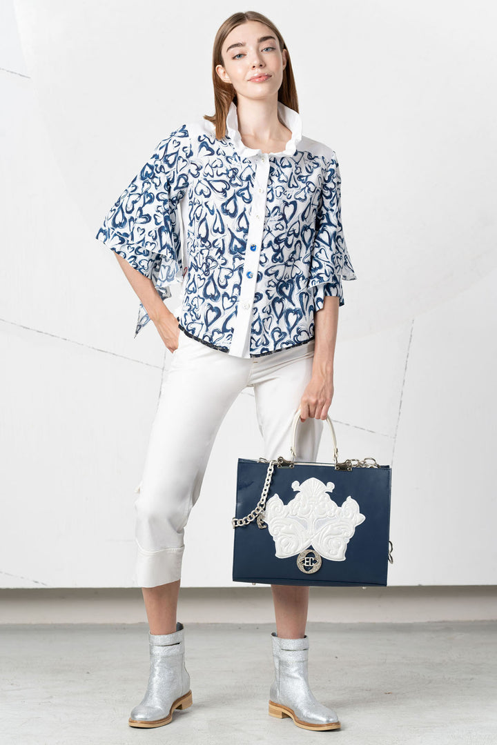 Elisa Cavaletti Cropped Trousers White Cuffed Hem EJP256010903 03149 - Experience Boutique