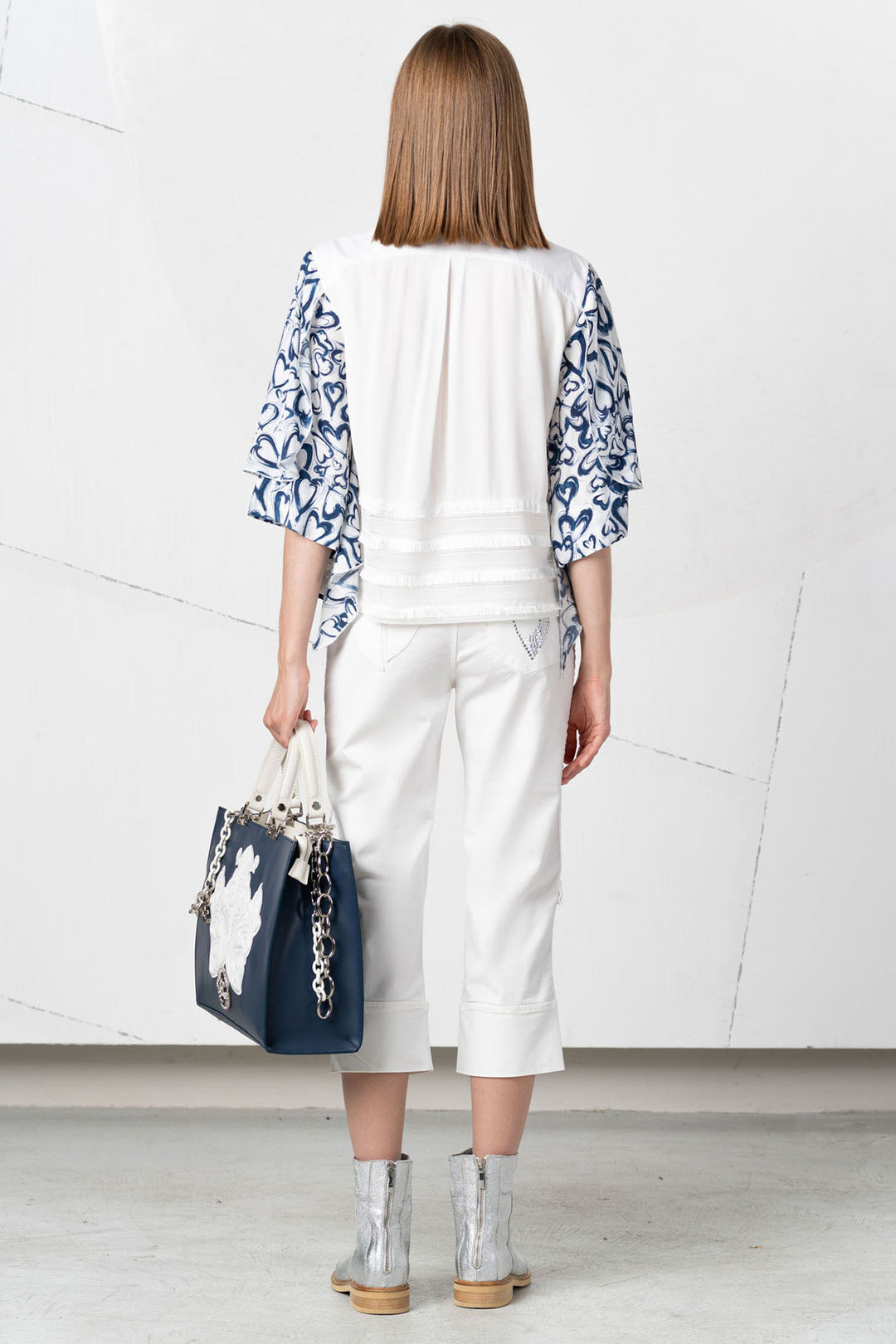 Elisa Cavaletti Cropped Trousers White Cuffed Hem EJP256010903 03149 - Experience Boutique