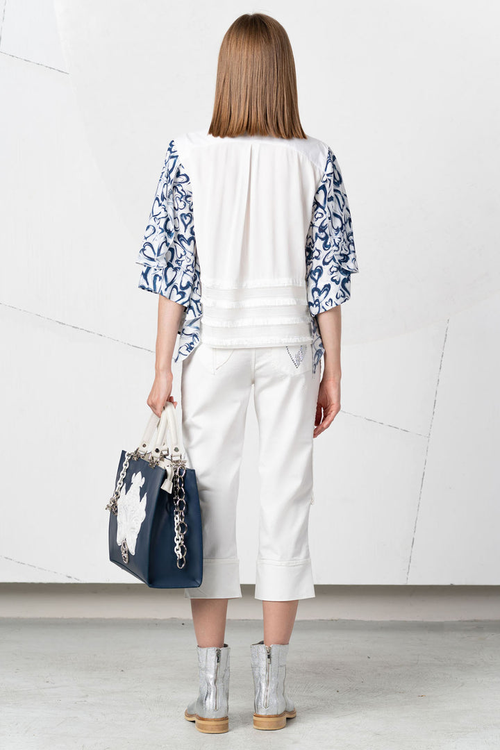 Elisa Cavaletti Cropped Trousers White Cuffed Hem EJP256010903 03149 - Experience Boutique
