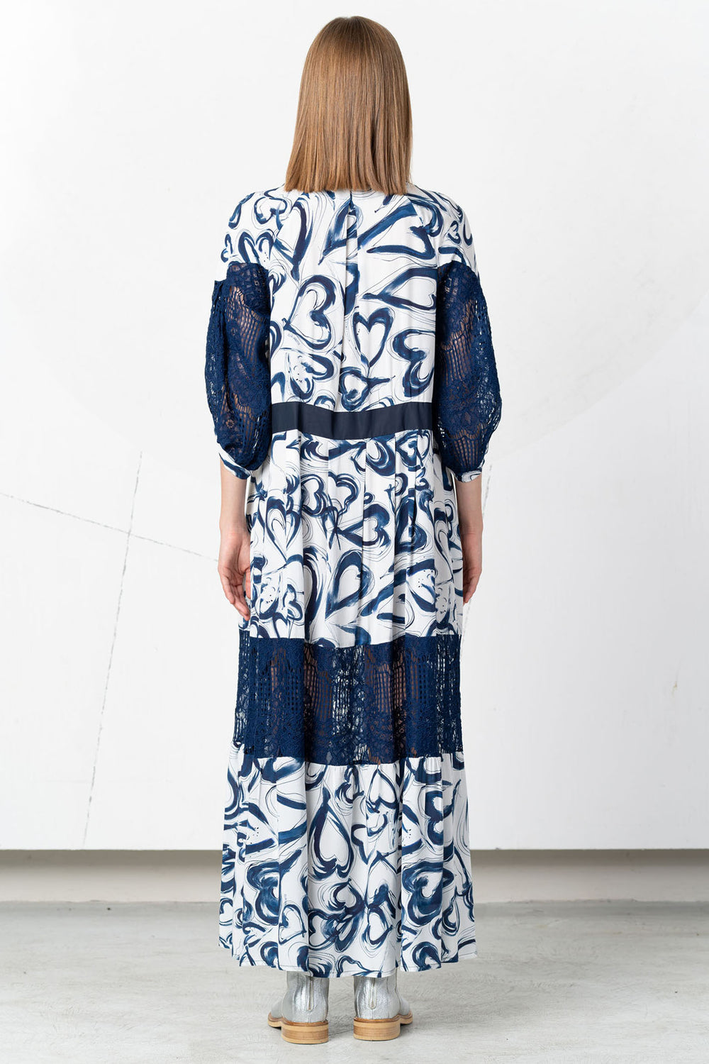 Elisa Cavaletti Dress Navy Heart Print EJP252063105 99461 - Experience Boutique