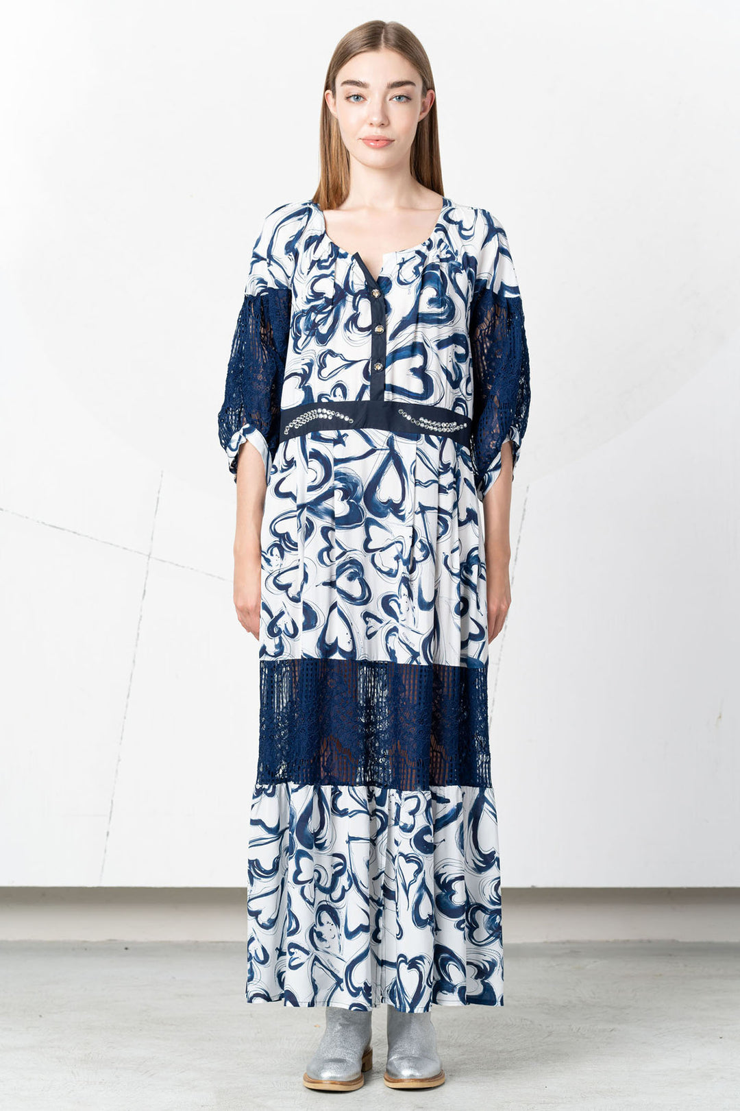 Elisa Cavaletti Dress Navy Heart Print EJP252063105 99461 - Experience Boutique
