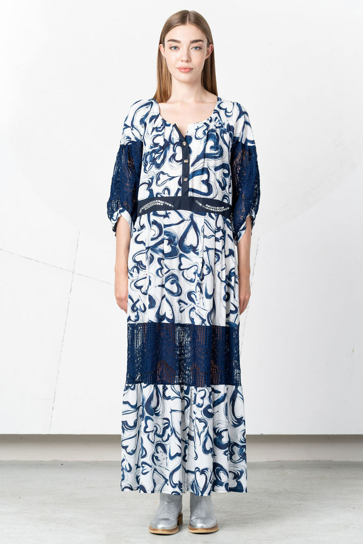 Elisa Cavaletti Dress Navy Heart Print EJP252063105 99461 - Experience Boutique