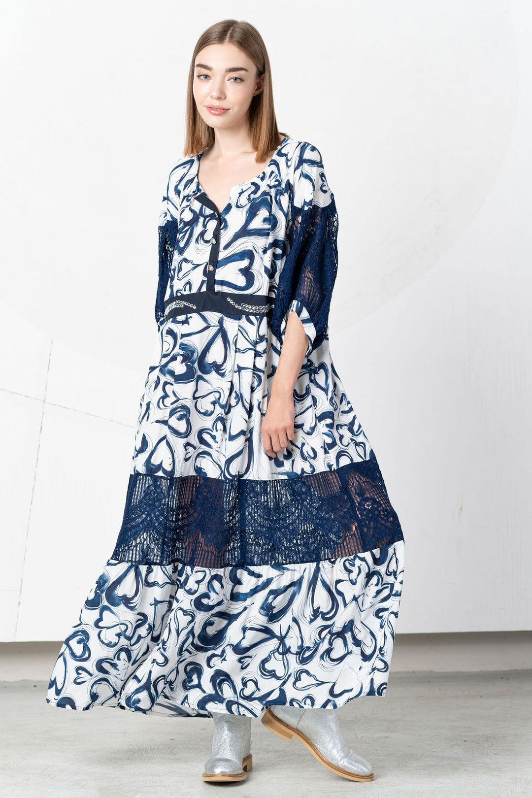 Elisa Cavaletti Dress Navy Heart Print EJP252063105 99461 - Experience Boutique