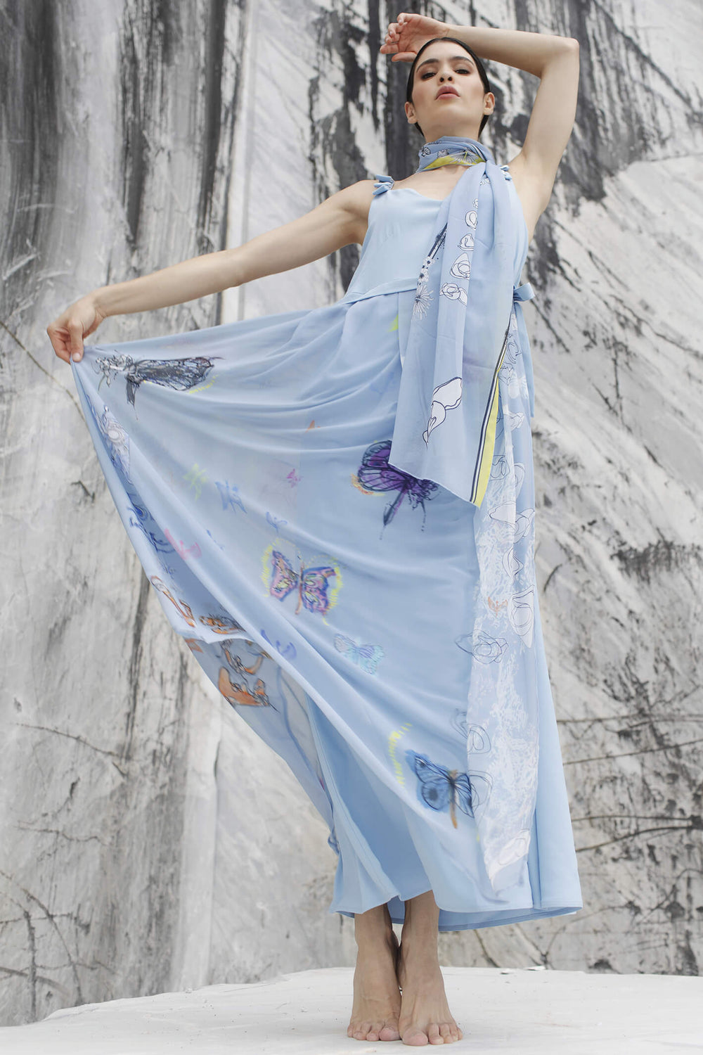 Elisa Cavaletti EJP232090100 Blue Butterfly Print Dress - Experience Boutique