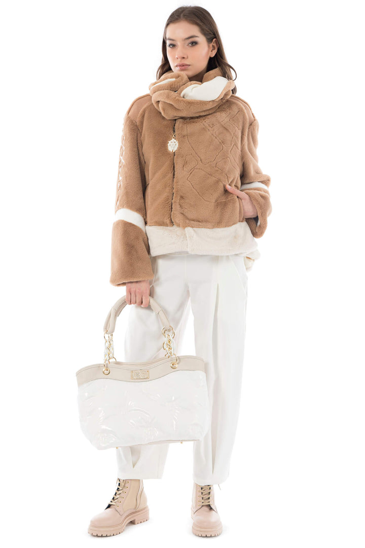Elisa Cavaletti EJW238021705 07031 Camel Faux Fur Jacket - Experience Boutique