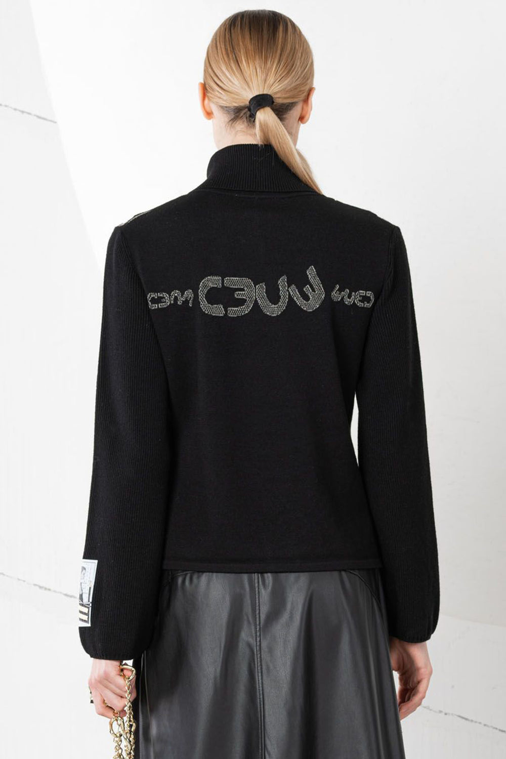 Elisa Cavaletti EJW247017202 Black Roll Neck Knitted Jacket - Experience Boutique