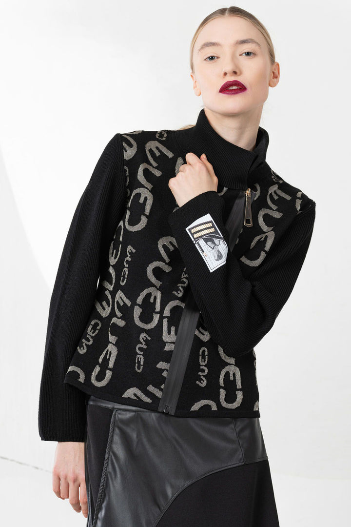 Elisa Cavaletti EJW247017202 Black Roll Neck Knitted Jacket - Experience Boutique