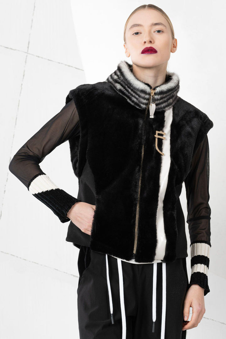 Elisa Cavaletti EJW247019907 Black Faux Fur Gilet - Experience Boutique