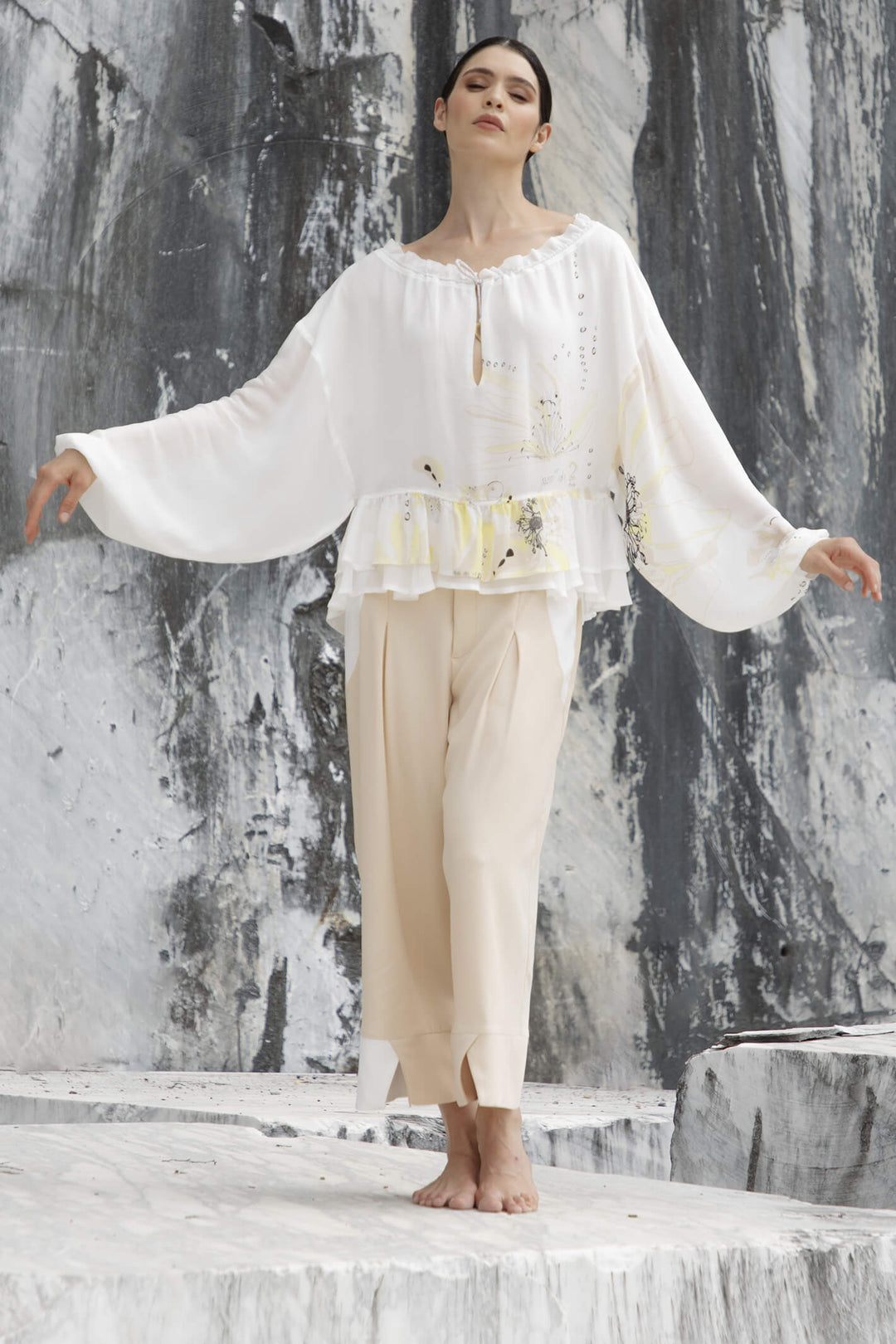Elisa Cavaletti ELP231044201 White Print Wide Neck Top - Experience Boutique
