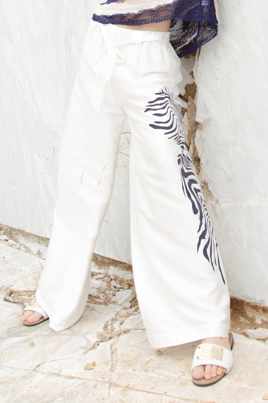 Elisa Cavaletti ELP236027105 White Print Wide Leg Trousers - Experience Boutique