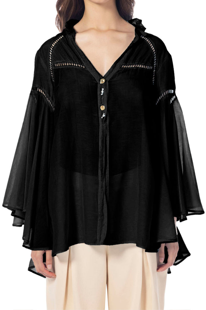 Elisa Cavaletti ELP241039700 Black Angel Sleeve Loose Fit Shirt
