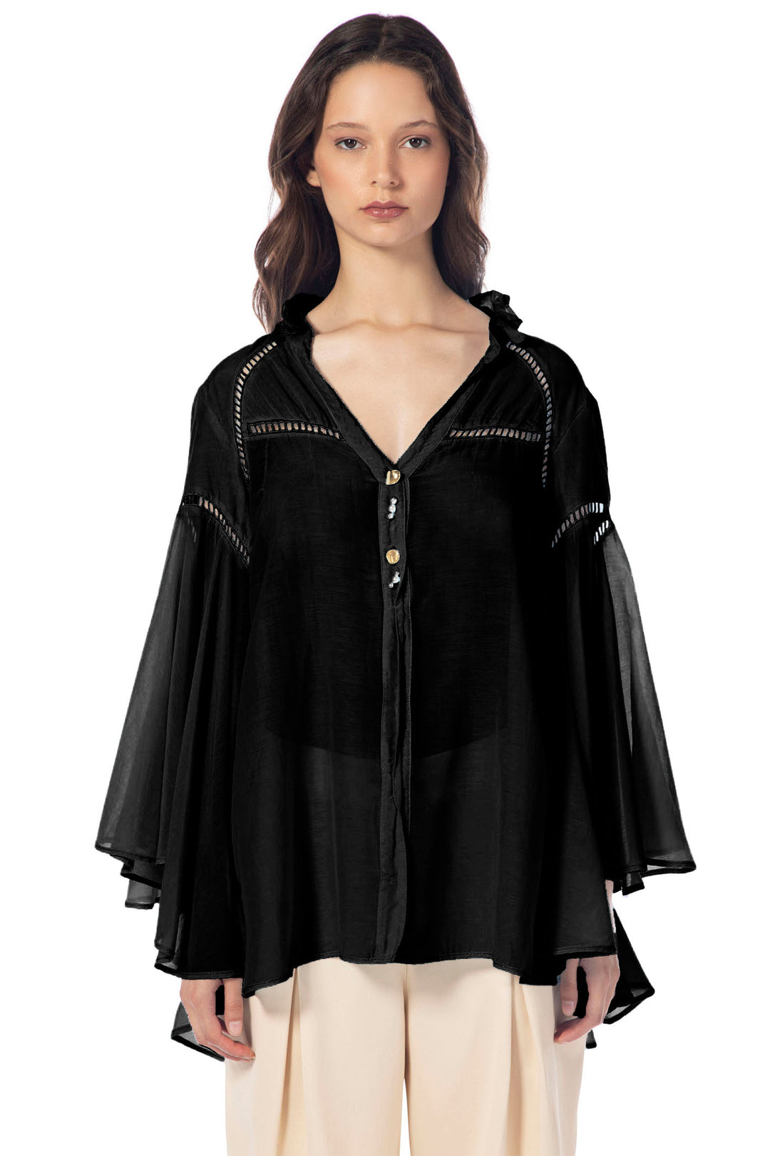 Elisa Cavaletti ELP241039700 Black Angel Sleeve Loose Fit Shirt - Experience Boutique