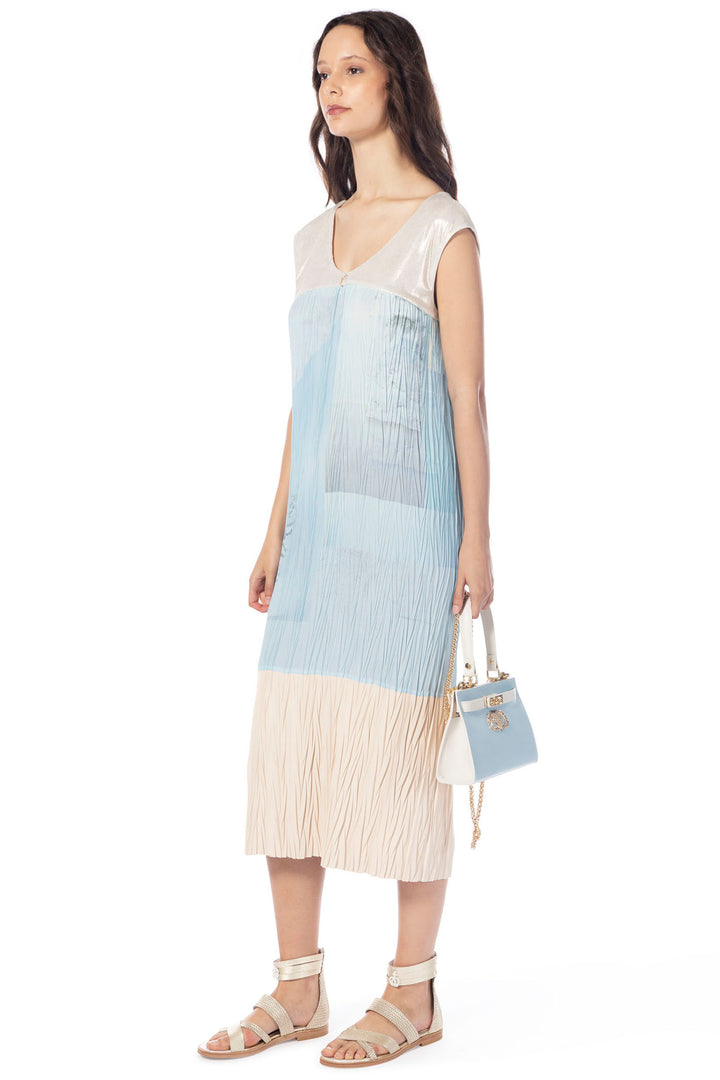 Elisa Cavaletti ELP242033401 Powder Blue Pleated Dress - Experience Boutique