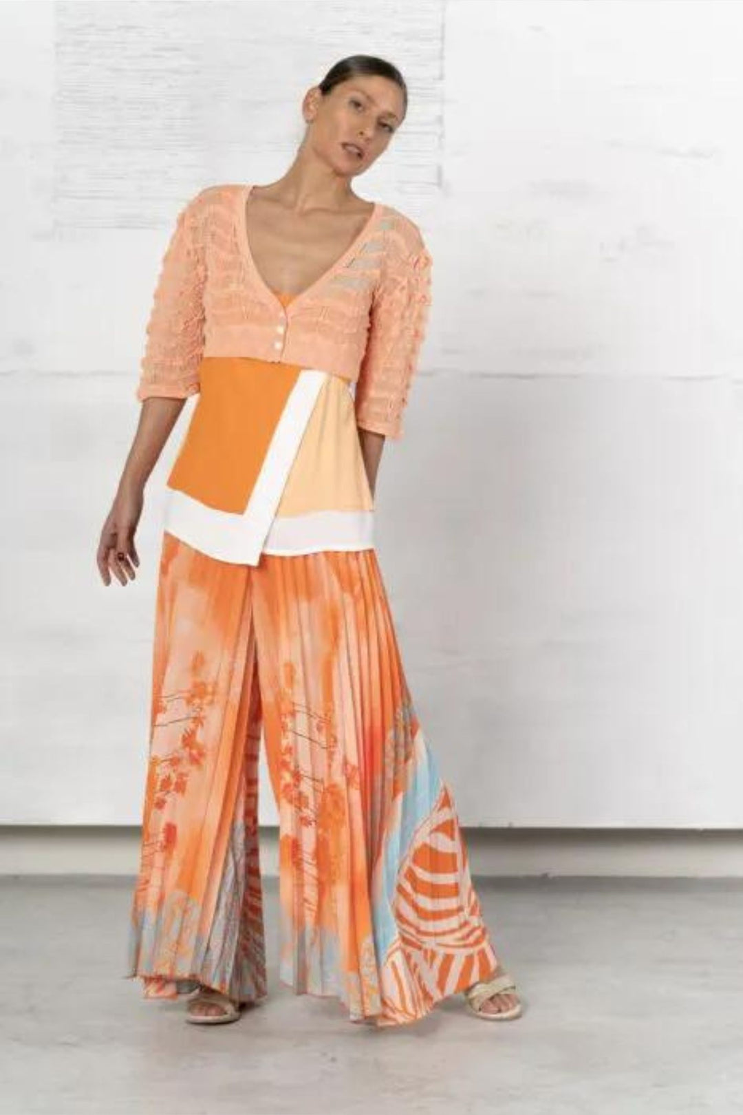 Elisa Cavaletti ELP246035200 Orange Palm Print Palazzo Trousers