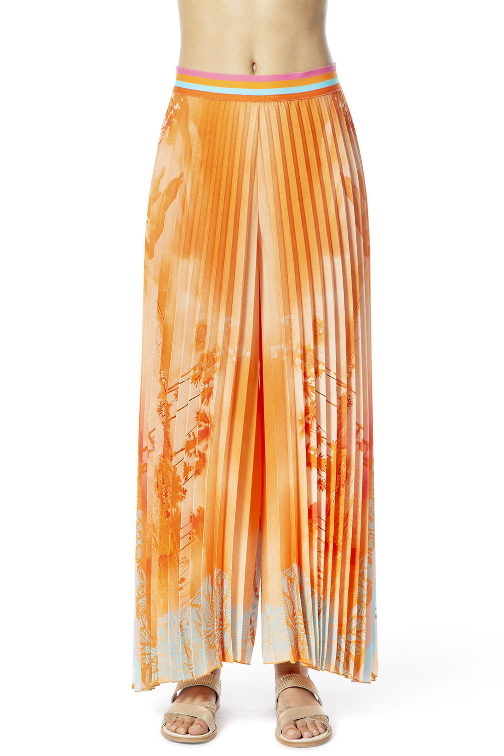 Elisa Cavaletti ELP246035200 Orange Palm Print Palazzo Trousers - Experience Boutique