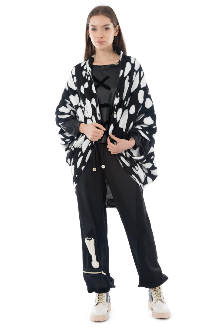 Elisa Cavaletti ELW234001904 Black & White Knit Cocoon Cardigan - Experience Boutique