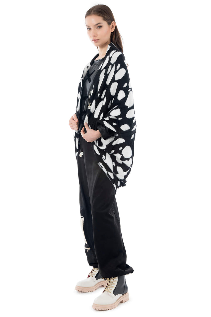 Elisa Cavaletti ELW234001904 Black & White Knit Cocoon Cardigan - Experience Boutique