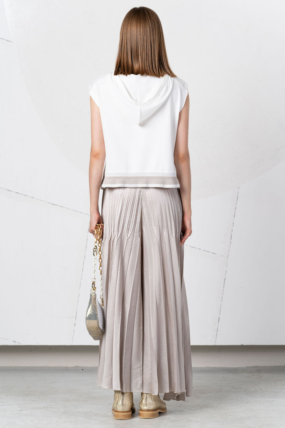Elisa Cavaletti Gilet Taupe Knitted Zip Front Hooded EJP257023503 05080 - Experience Boutique
