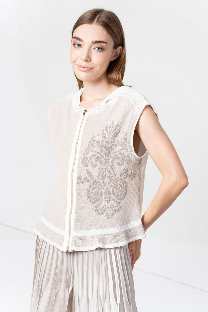 Elisa Cavaletti Gilet Taupe Knitted Zip Front Hooded EJP257023503 05080 - Experience Boutique