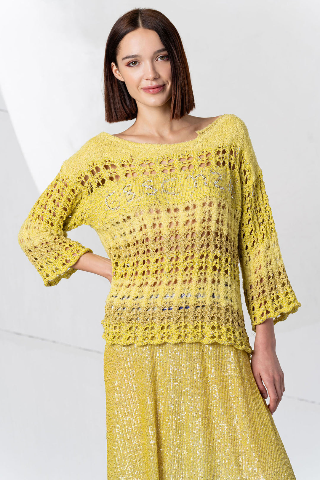 Elisa Cavaletti Jumper Crochet Knit Yellow ELP254076600 08061 - Experience Boutique