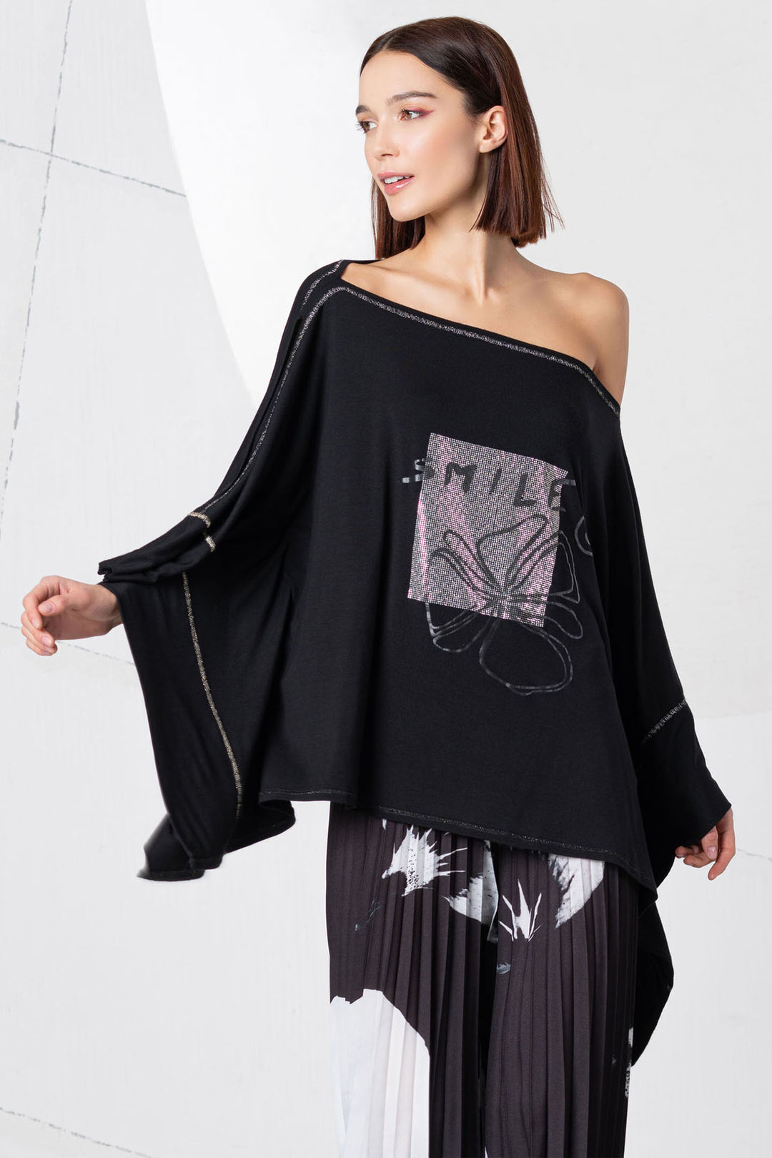 Elisa Cavaletti Kaftan Black Smile Motif ELP255055903 02002 - Shirley Allum Boutique