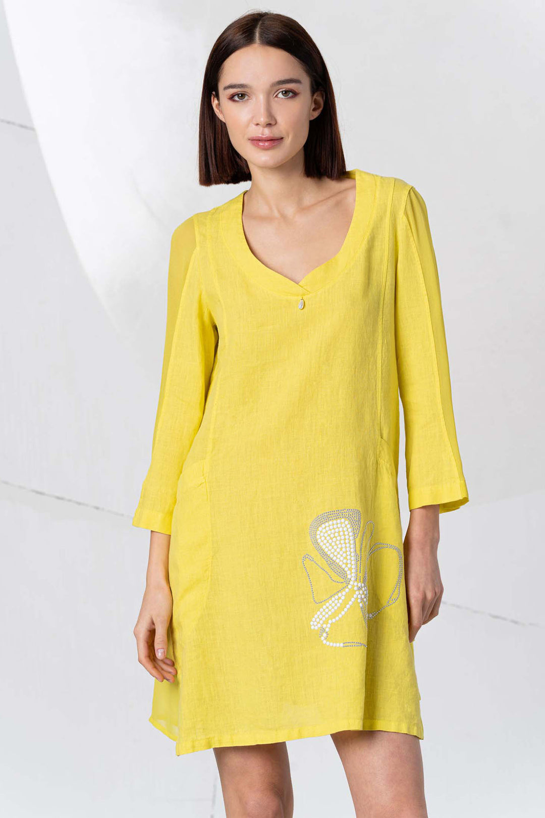 Elisa Cavaletti Kaftan Lime Linen EAP252050106 08061 - Experience Boutique