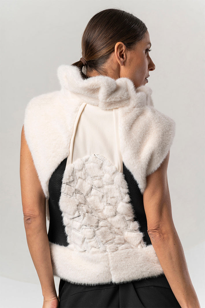 Elisa Cavaletti Off-White Faux Fur Gilet at Experience Boutique