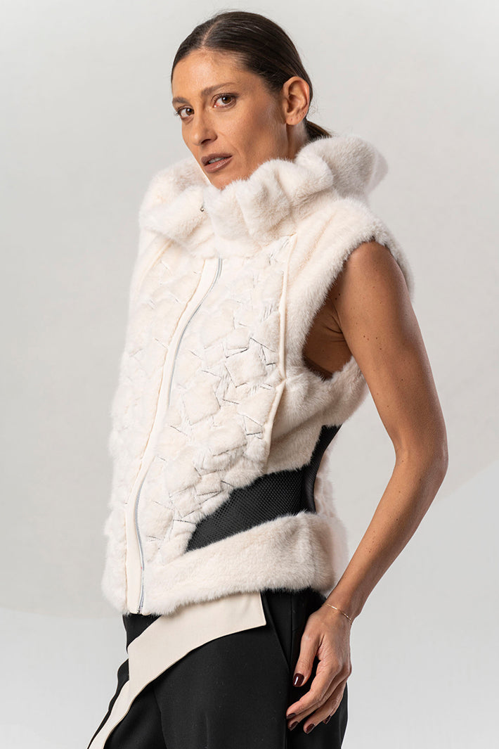 Elisa Cavaletti Off-White Faux Fur Gilet at Experience Boutique