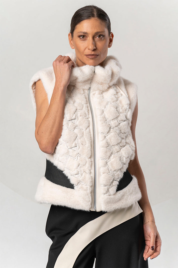 Elisa Cavaletti Off-White Faux Fur Gilet at Experience Boutique
