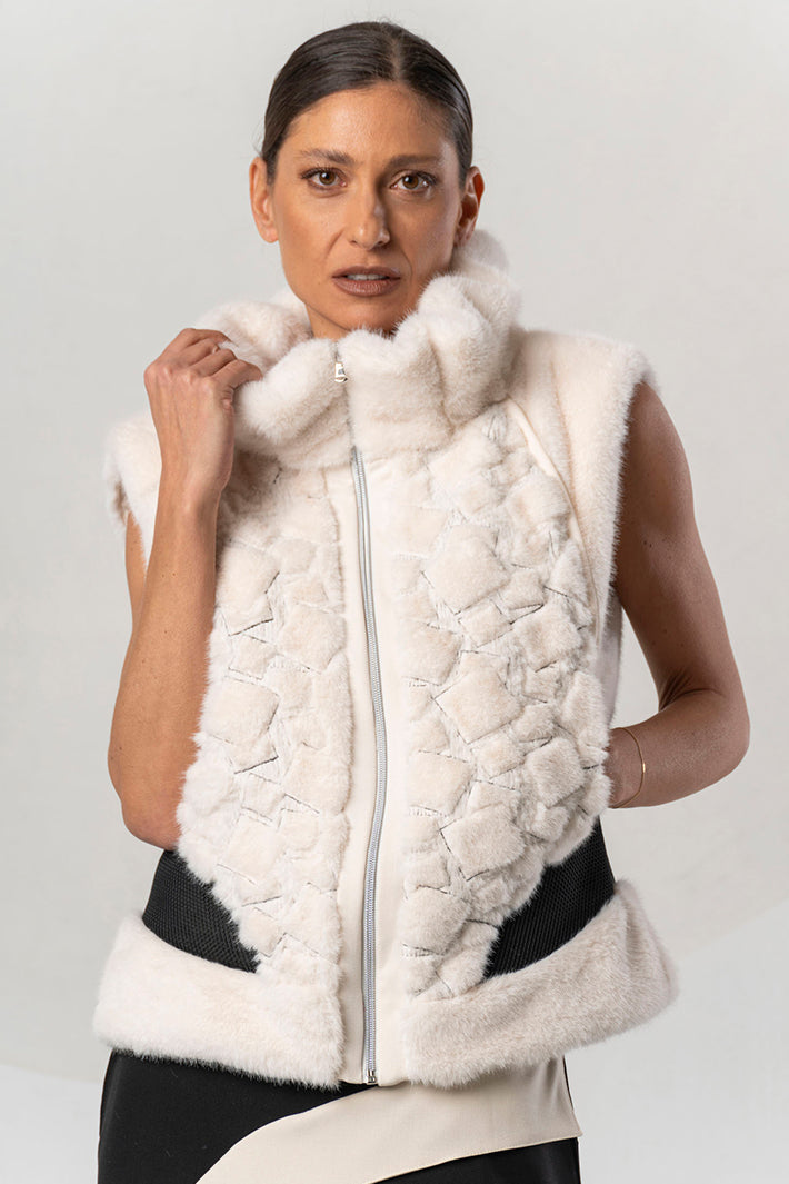 Elisa Cavaletti Off-White Faux Fur Gilet at Experience Boutique