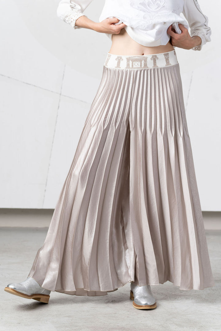 Elisa Cavaletti Pleated Trousers Pull-On Taupe EJP256023505 05079 - Experience Boutique