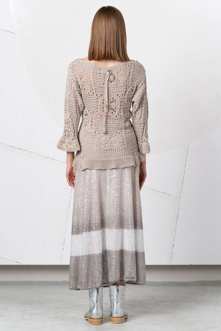 Elisa Cavaletti Skirt Sequin Midi Length Taupe ELP253057700 05082