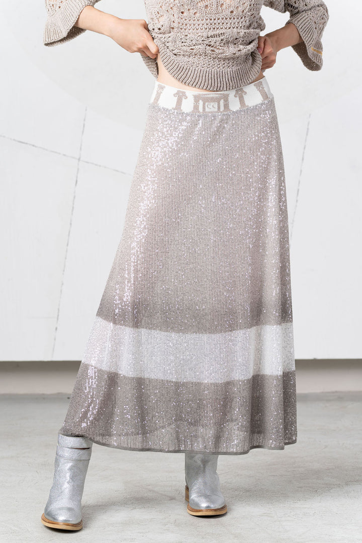 Elisa Cavaletti Skirt Sequin Midi Length Taupe ELP253057700 05082