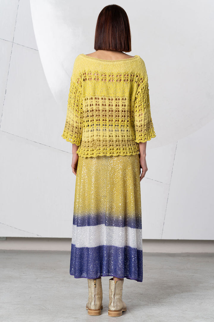 Elisa Cavaletti Skirt Sequin Midi Length Yellow Blue ELP253057700 08062 - Experience Boutique