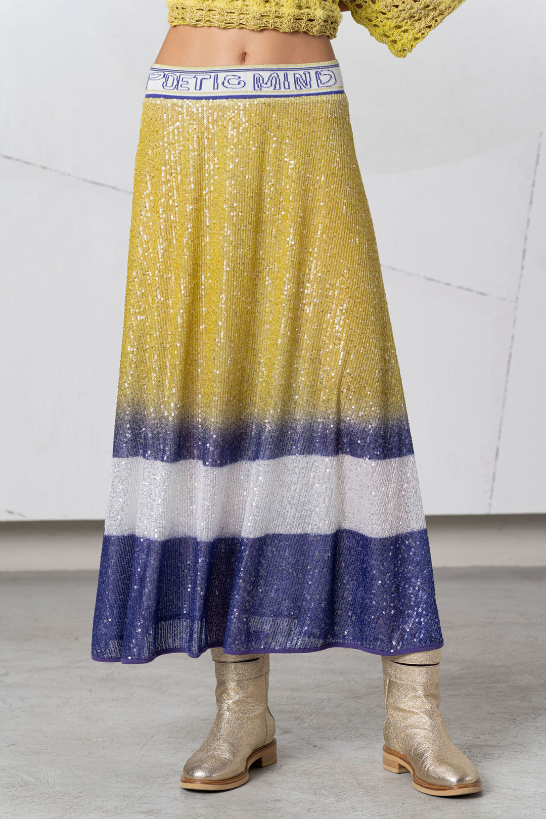Elisa Cavaletti Skirt Sequin Midi Length Yellow Blue ELP253057700 08062 - Experience Boutique