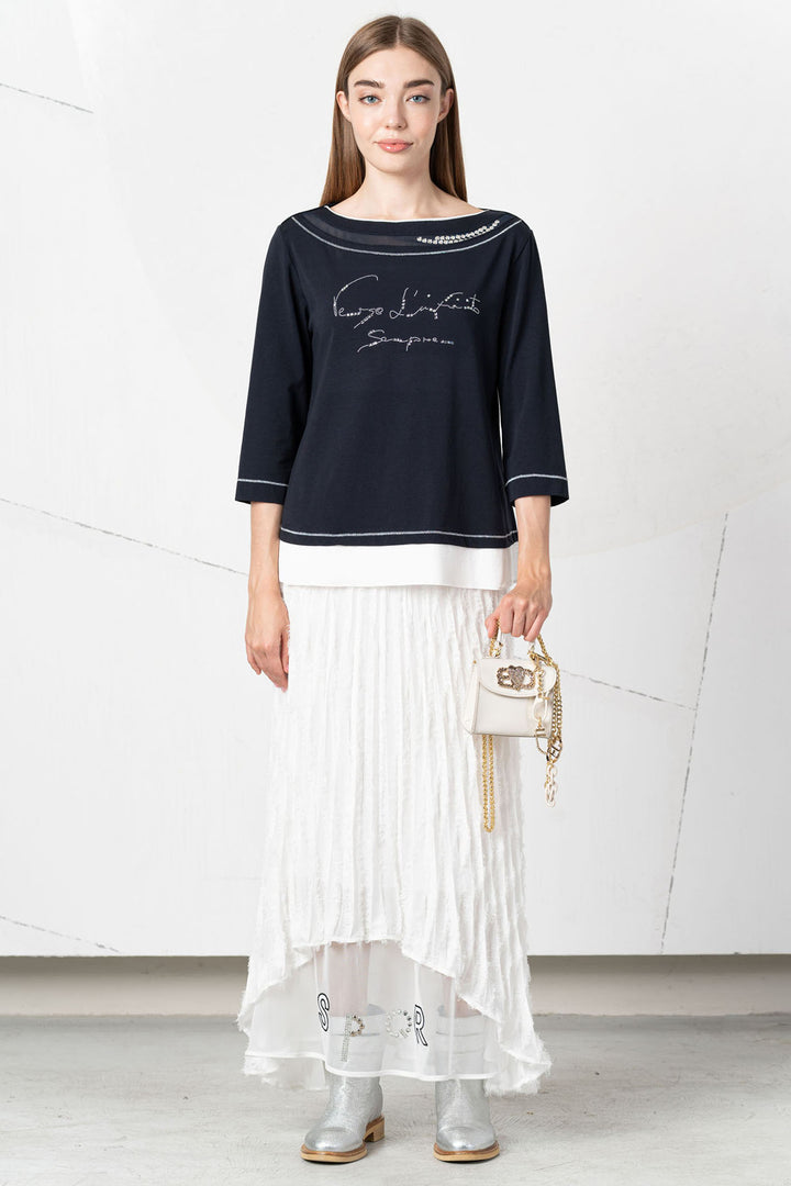 Elisa Cavaletti Skirt White Fray Textured Hi-Lo Hem EJP253065800 03149