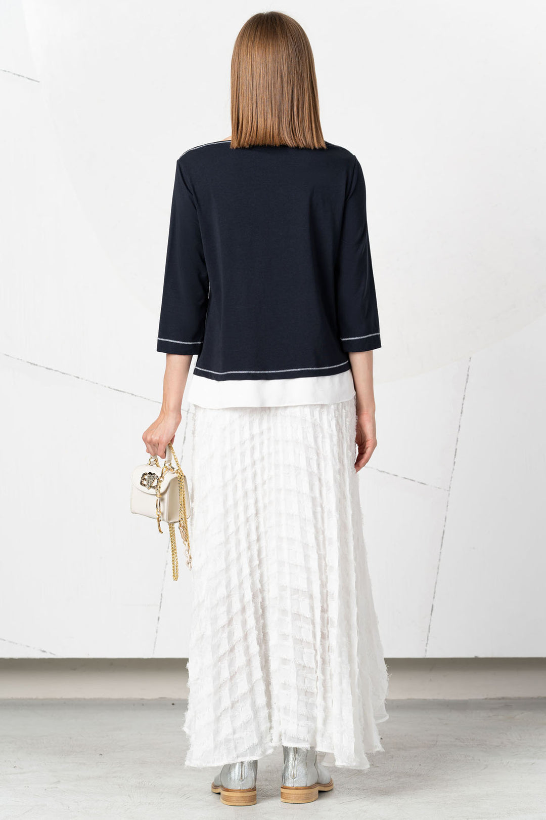 Elisa Cavaletti Skirt White Fray Textured Hi-Lo Hem EJP253065800 03149