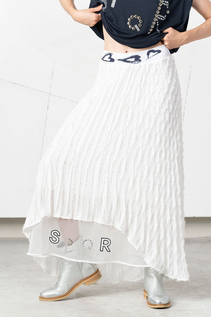 Elisa Cavaletti Skirt White Fray Textured Hi-Lo Hem EJP253065800 03149