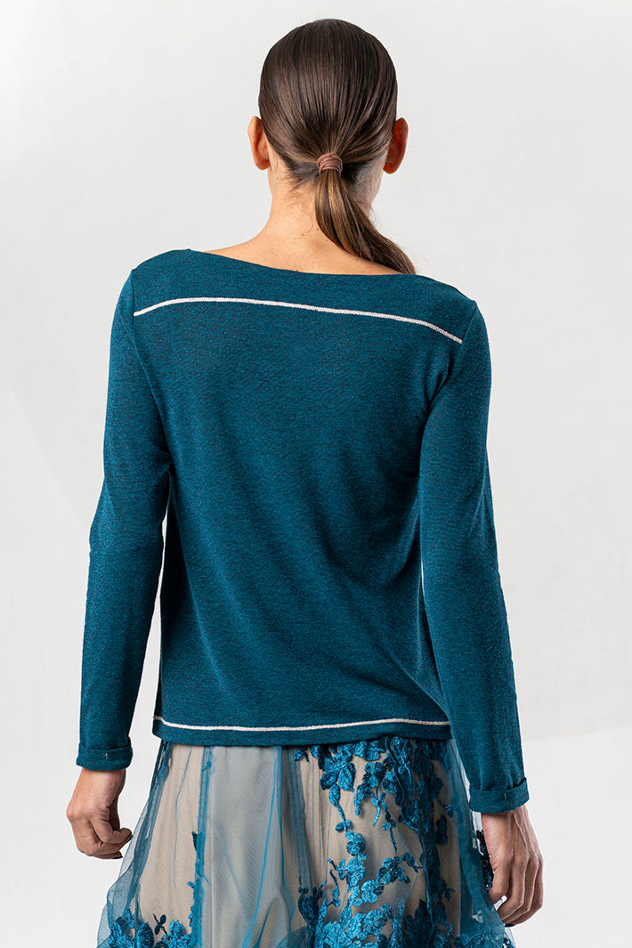 Elisa Cavaletti Teal Blue Keyhole Neck Top at Experience Boutique