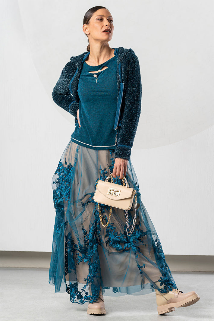 Elisa Cavaletti Teal Blue Keyhole Neck Top at Experience Boutique