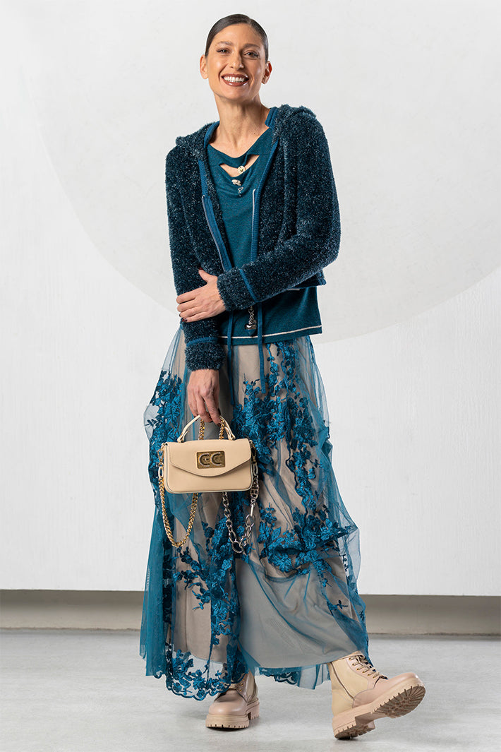 Elisa Cavaletti Teal Blue Keyhole Neck Top at Experience Boutique