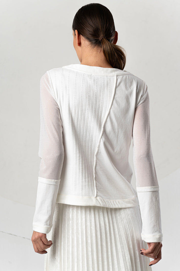 Elisa Cavaletti White Embellished Mesh Sleeve Jumper at Experience Boutique
