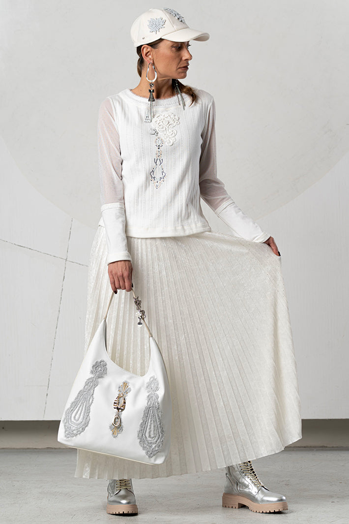 Elisa Cavaletti White Embellished Mesh Sleeve Jumper at Experience Boutique