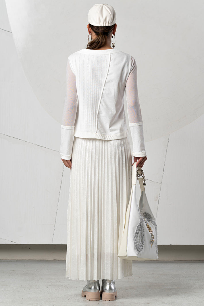 Elisa Cavaletti White Embellished Mesh Sleeve Jumper at Experience Boutique