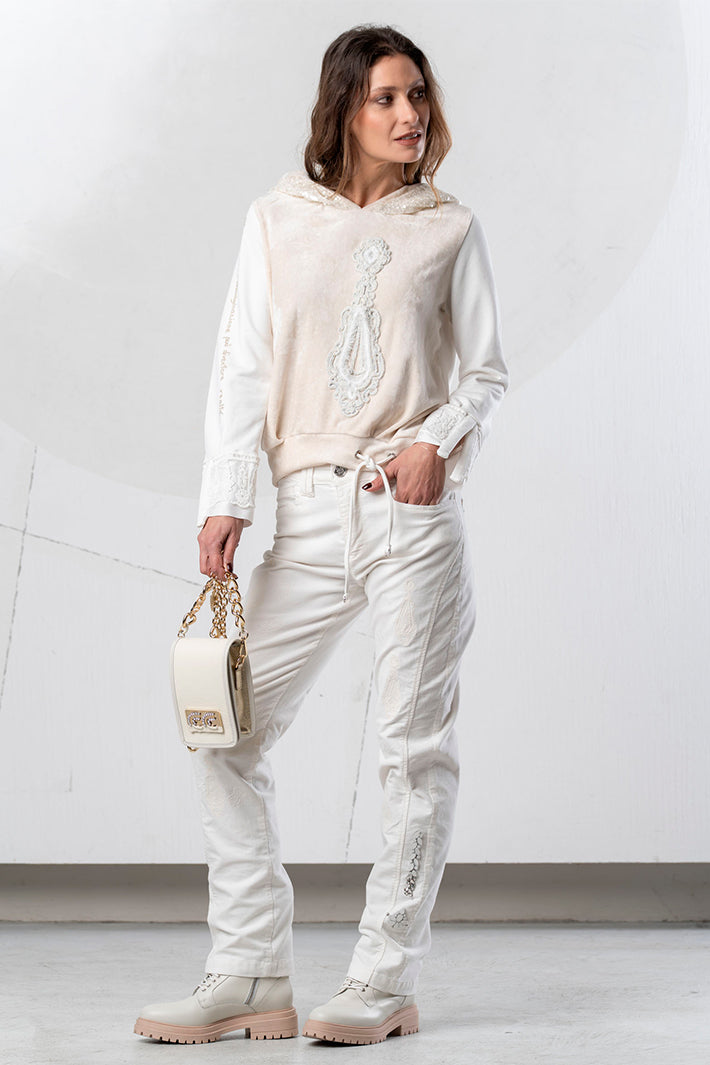 Elisa Cavaletti White Embroidered Jeans at Experience Boutique
